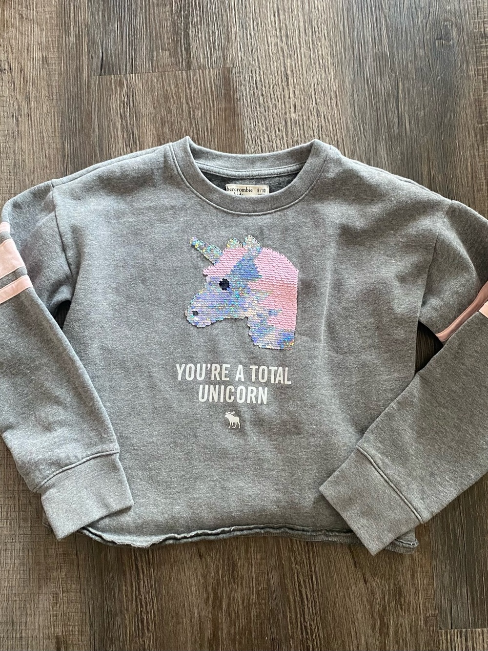 abercrombie kids Gray Unicorn Sequin Sweatshirt with Pink & Blue Accents
